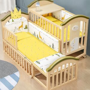 WOOW BABY 15in1 Wooden Baby Crib Green Border(Rocking Cot)