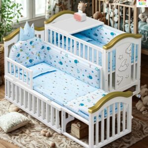 WOOW BABY 15in1 Wooden Baby Crib White (Rocking Cot)